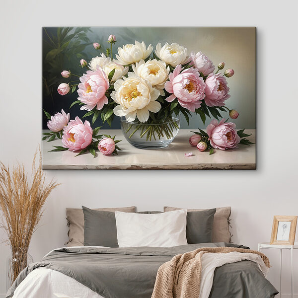 Quadri Un vaso di fiori rosa e bianchi