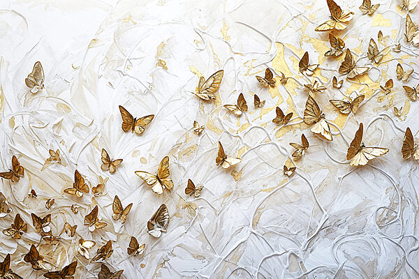 Butterflies dancing on textured canvas