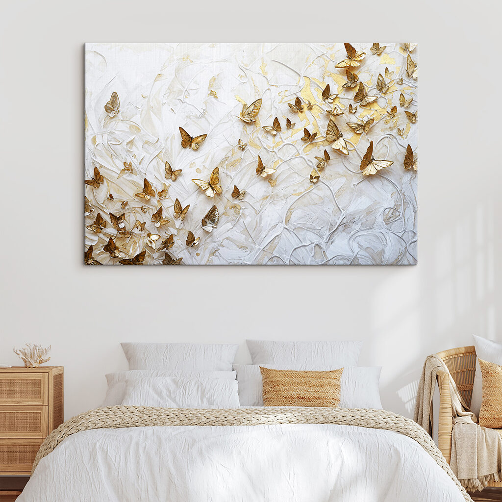 Butterflies dancing on textured canvas