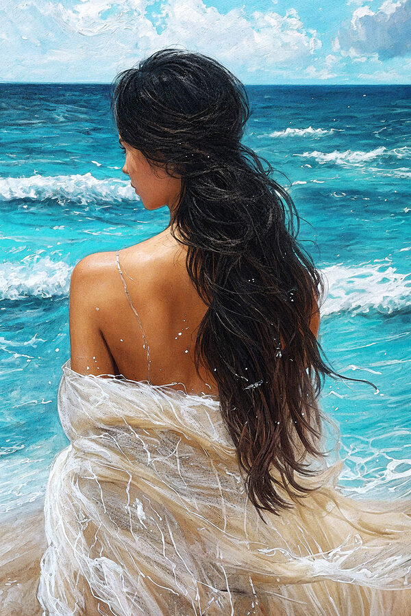 A woman sitting in the water