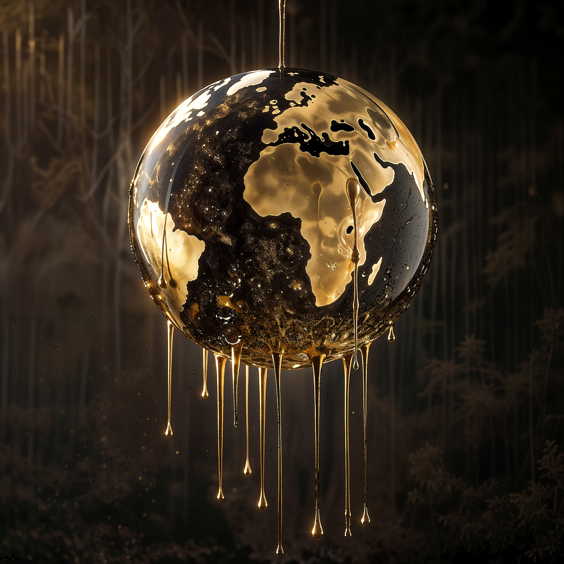 A globe with dripping liquid