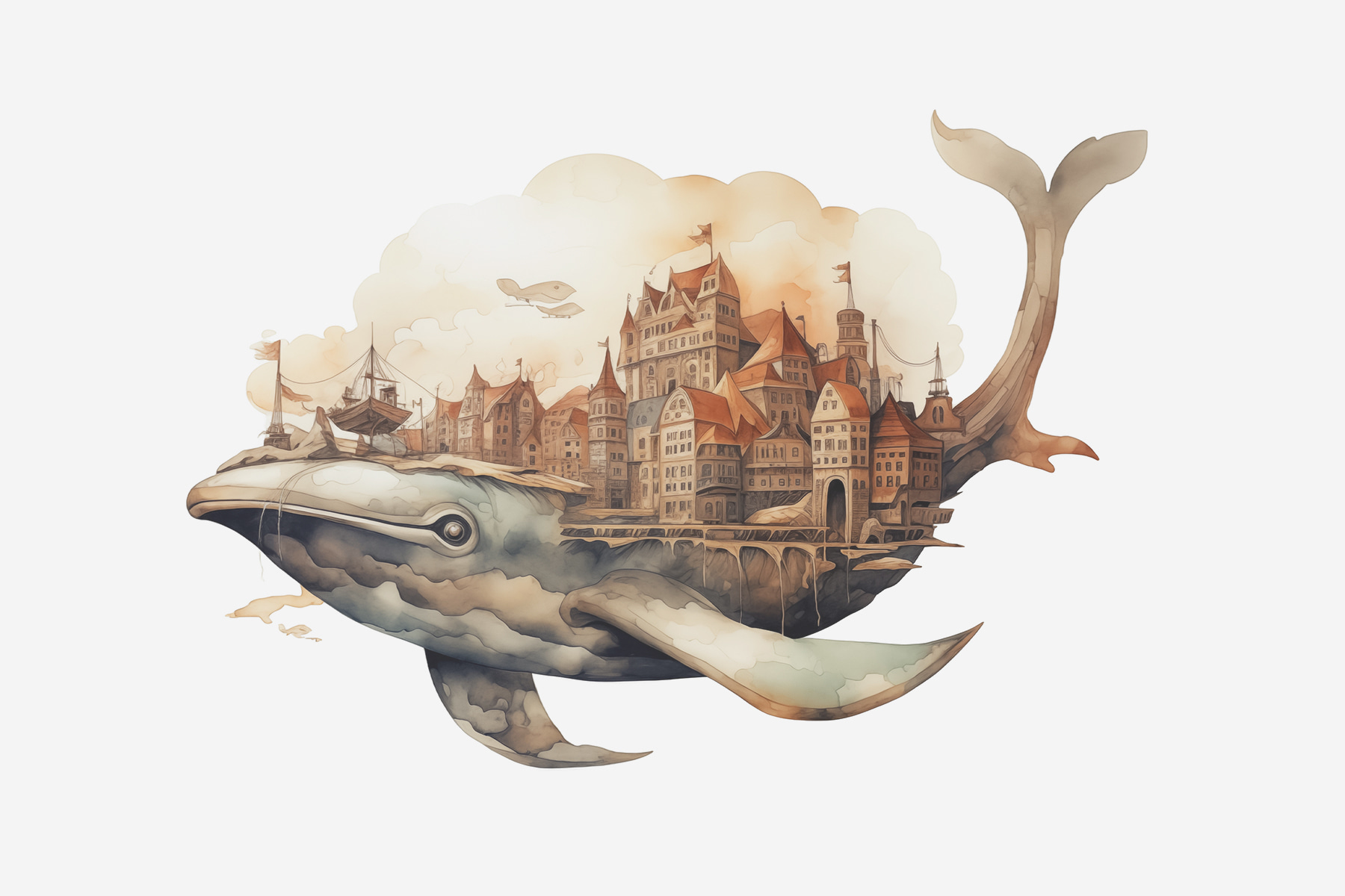 A whale with a city in the background A whale with a city in the background