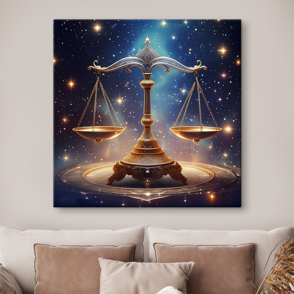 Scales of justice in starlit sky