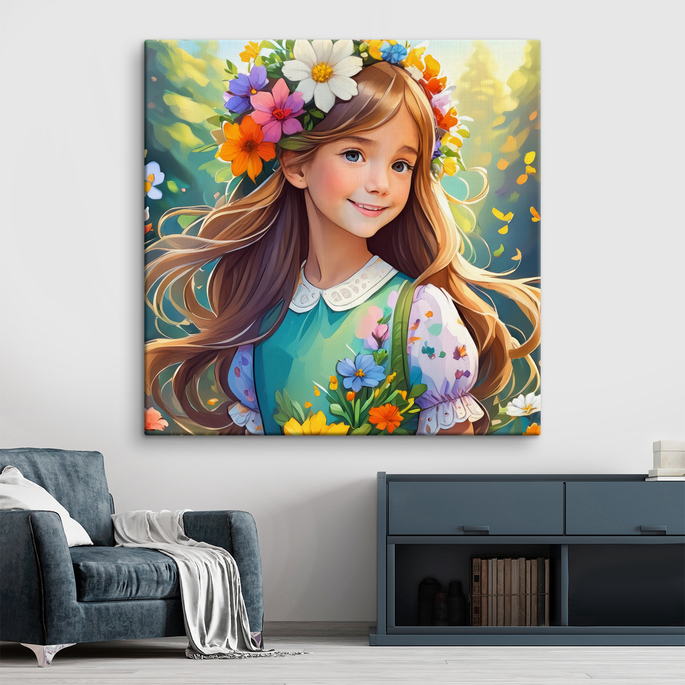 A girl with flowers in her hair