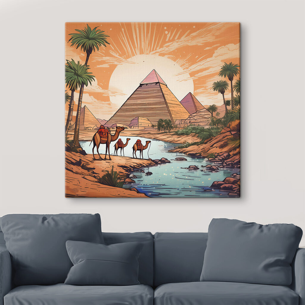 A group of camels standing near a river