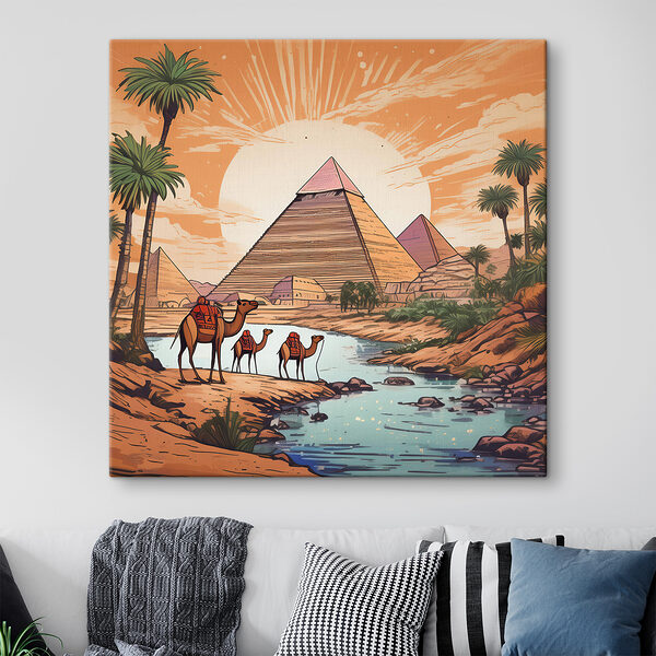 A group of camels standing near a river