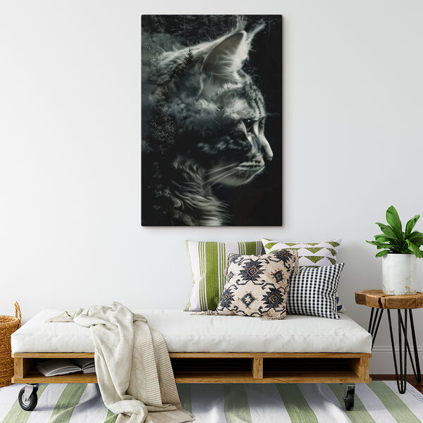 A cat with a double exposure of trees