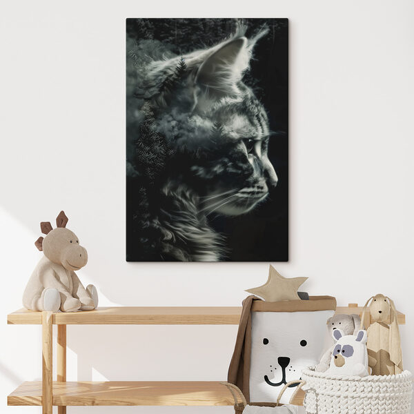 A cat with a double exposure of trees
