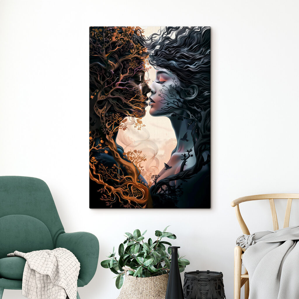 A woman with long hair and a tree