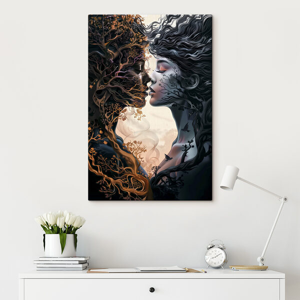 A woman with long hair and a tree