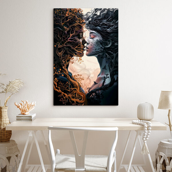 A woman with long hair and a tree
