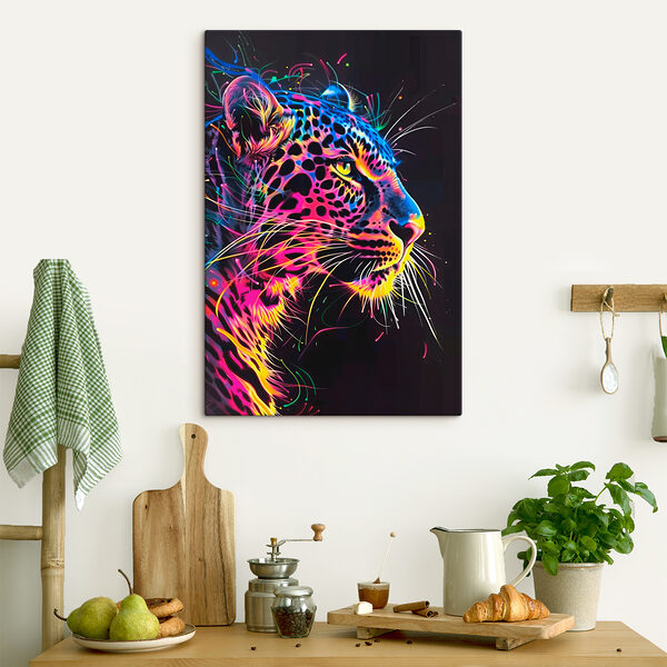 Quadri Un leopardo dai colori vivaci su sfondo nero