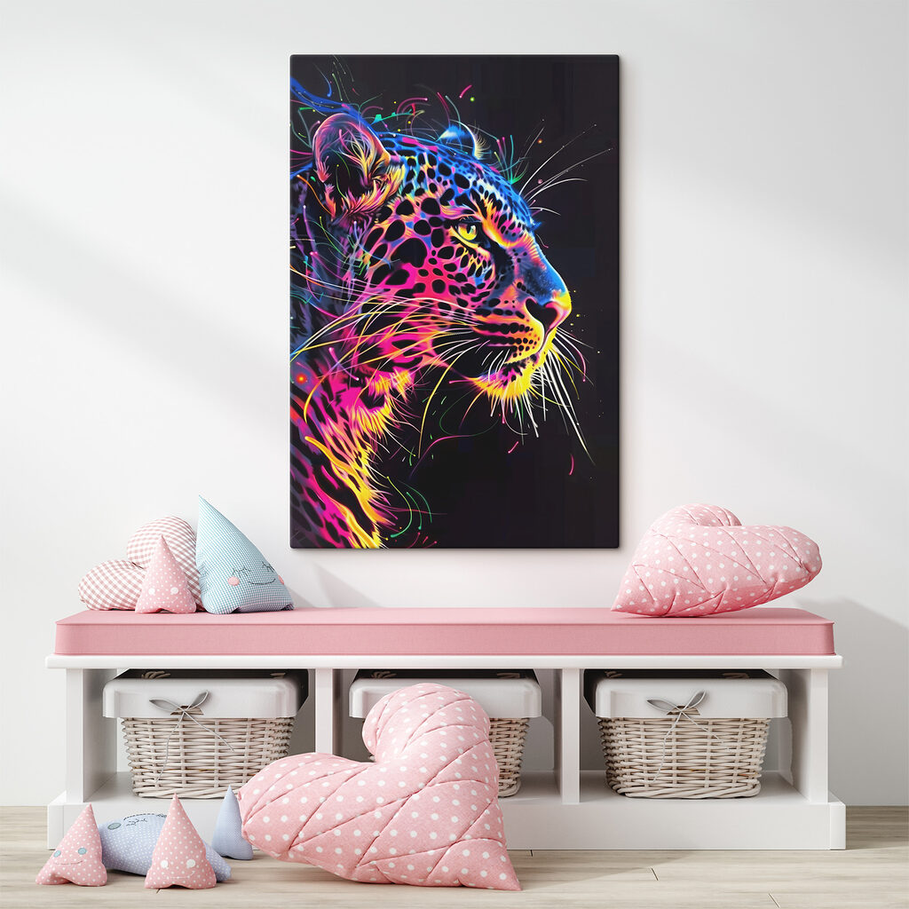 A colorful leopard with black background