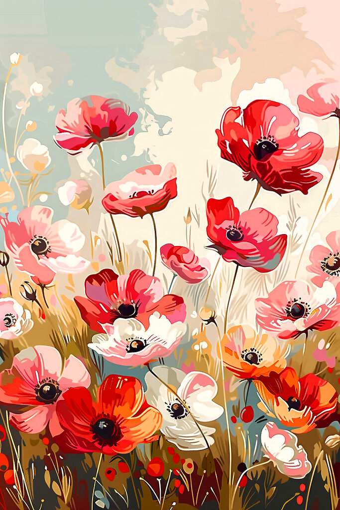 A painting of flowers on a wall