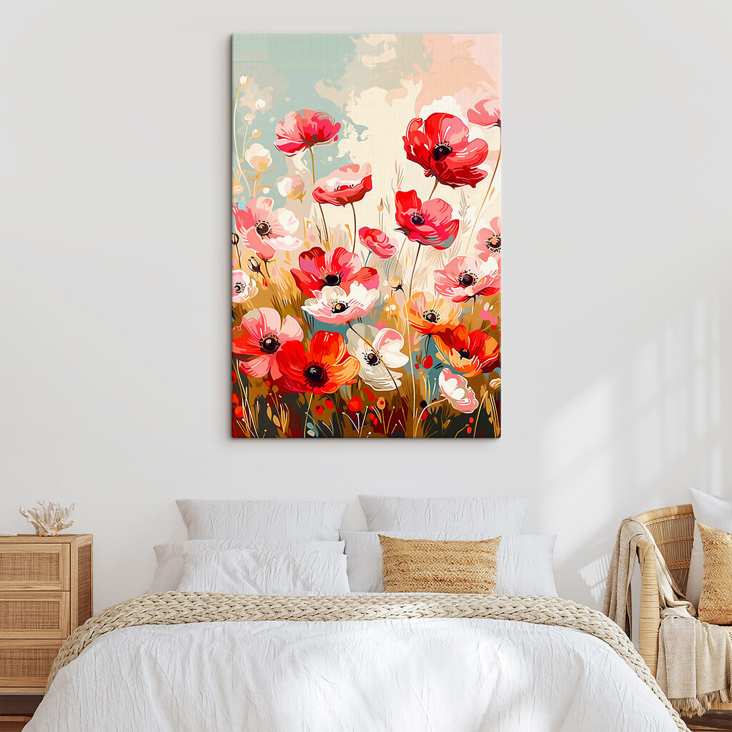 A painting of flowers on a wall