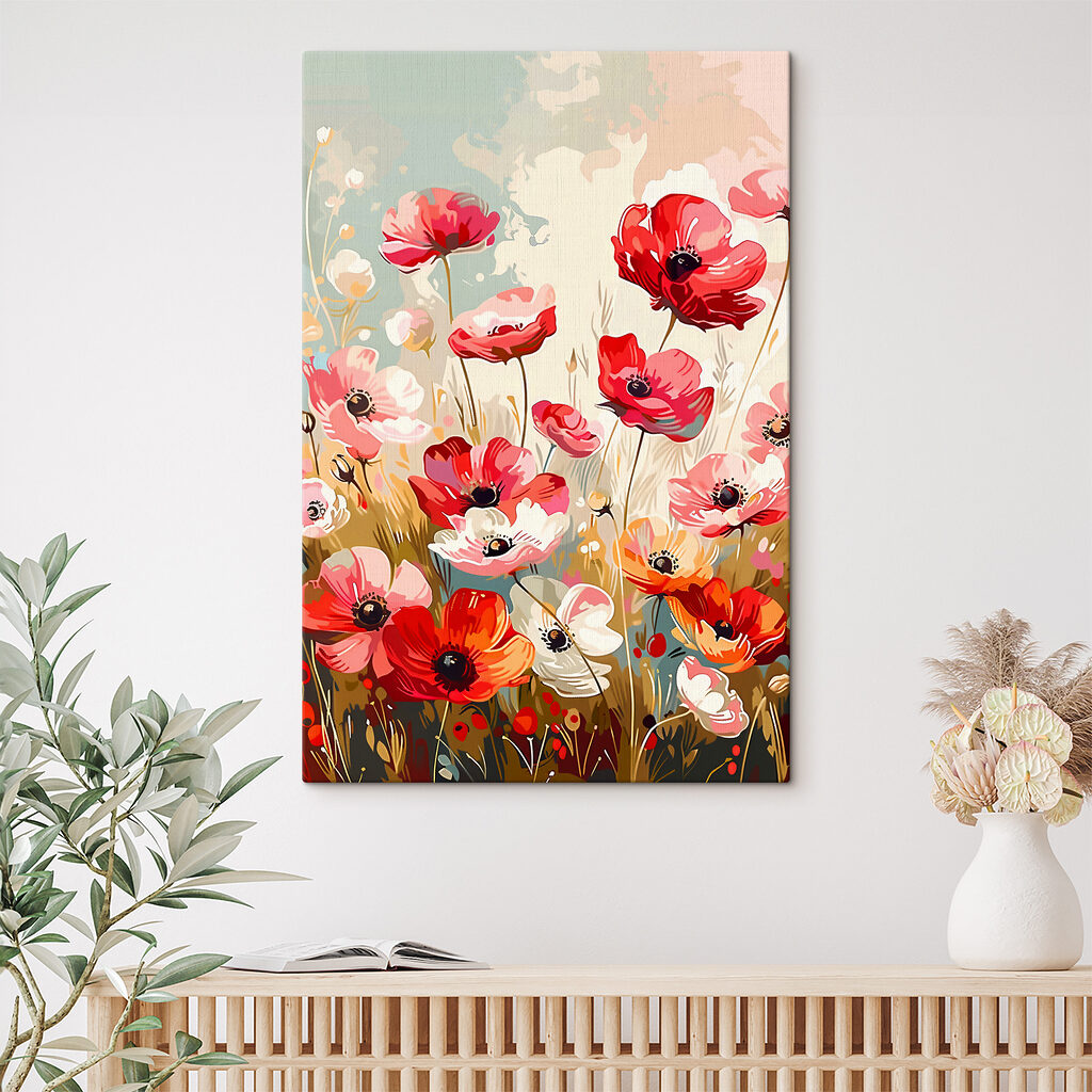 A painting of flowers on a wall