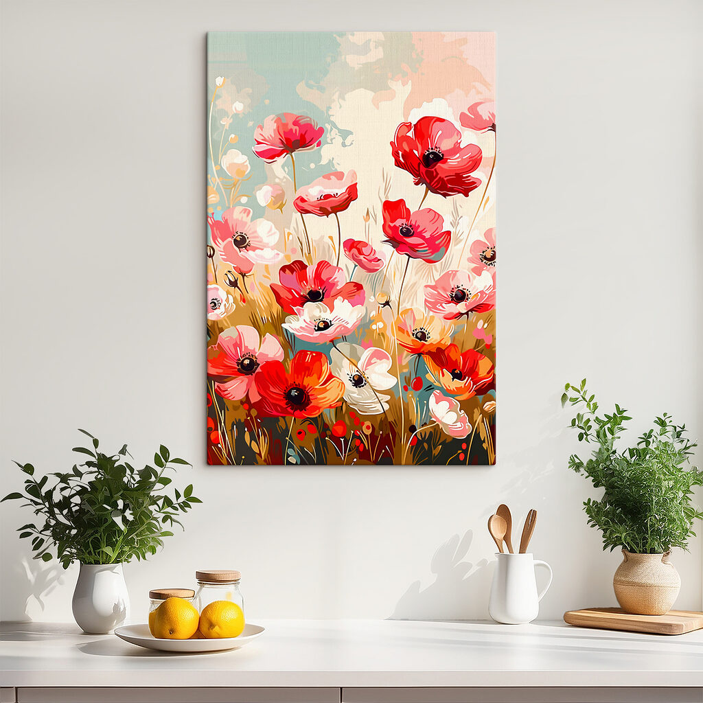A painting of flowers on a wall