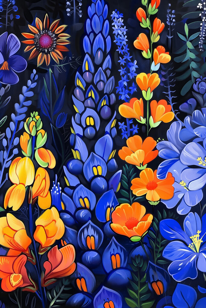 A colorful flowers on a black background
