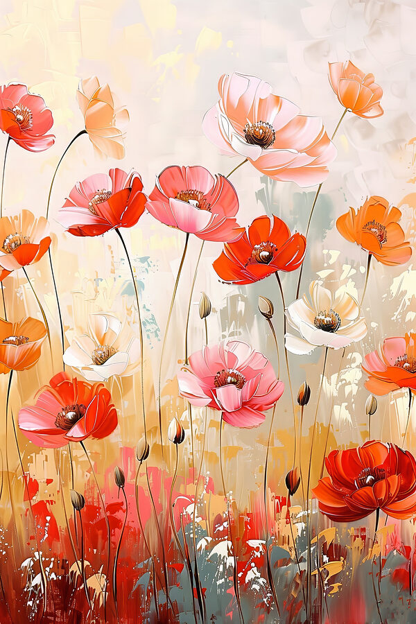 A painting of flowers on a wall