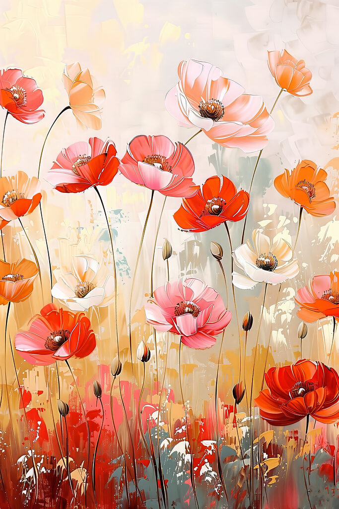 A painting of flowers on a wall