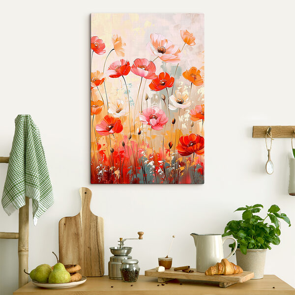 Quadri Un dipinto di fiori su una parete