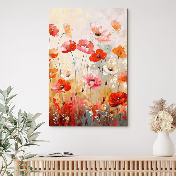 A painting of flowers on a wall