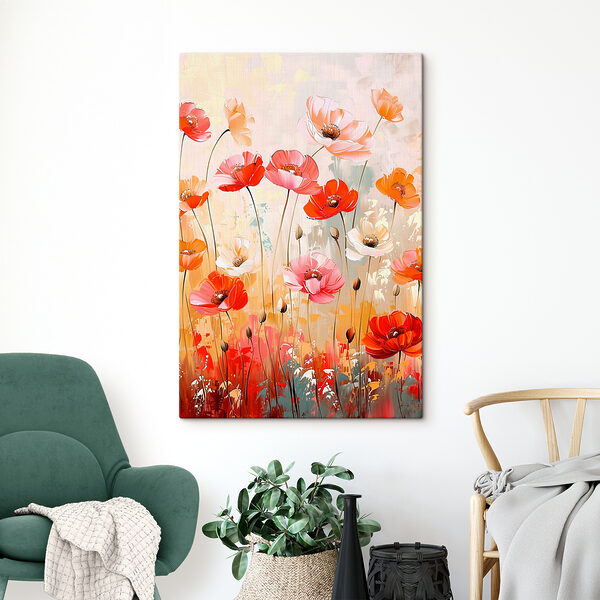 A painting of flowers on a wall