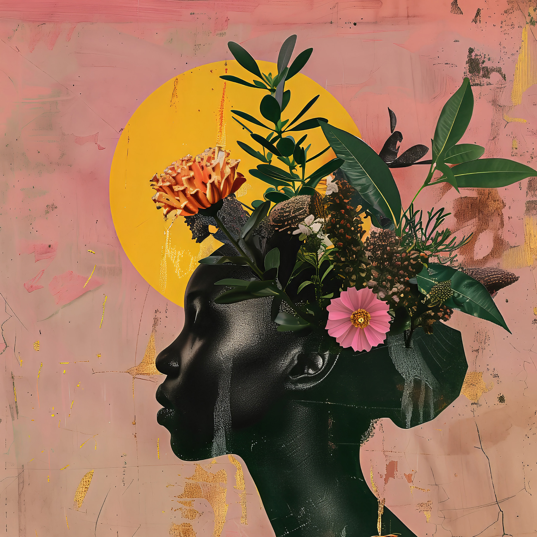 A woman with flowers on her head