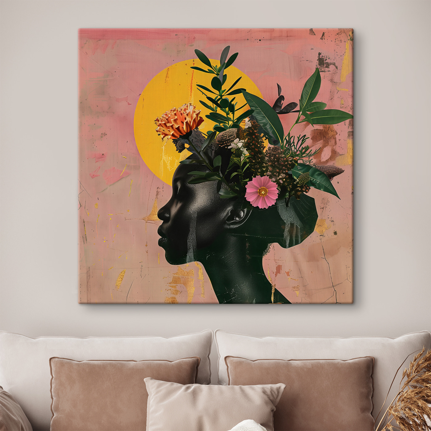 A woman with flowers on her head