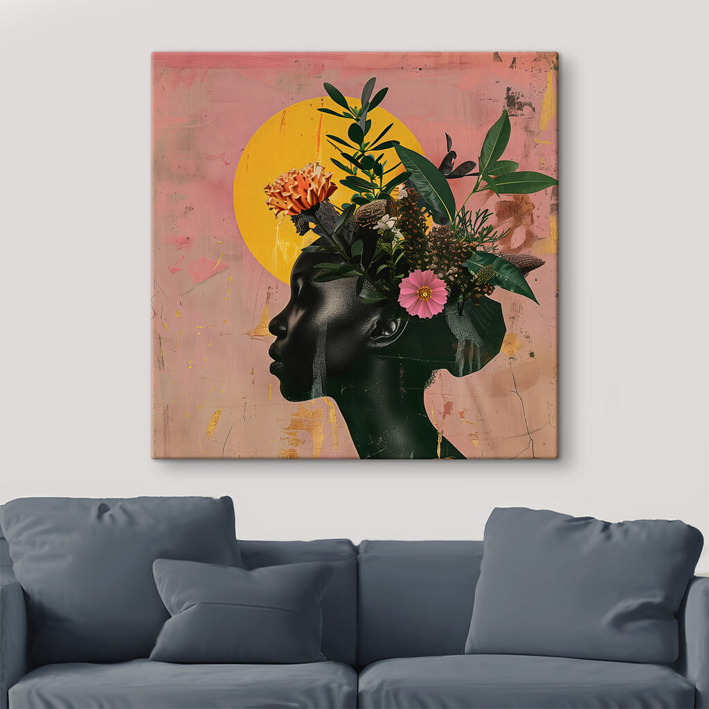 A woman with flowers on her head