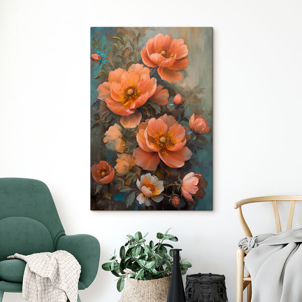 Quadri Un dipinto di fiori su sfondo blu