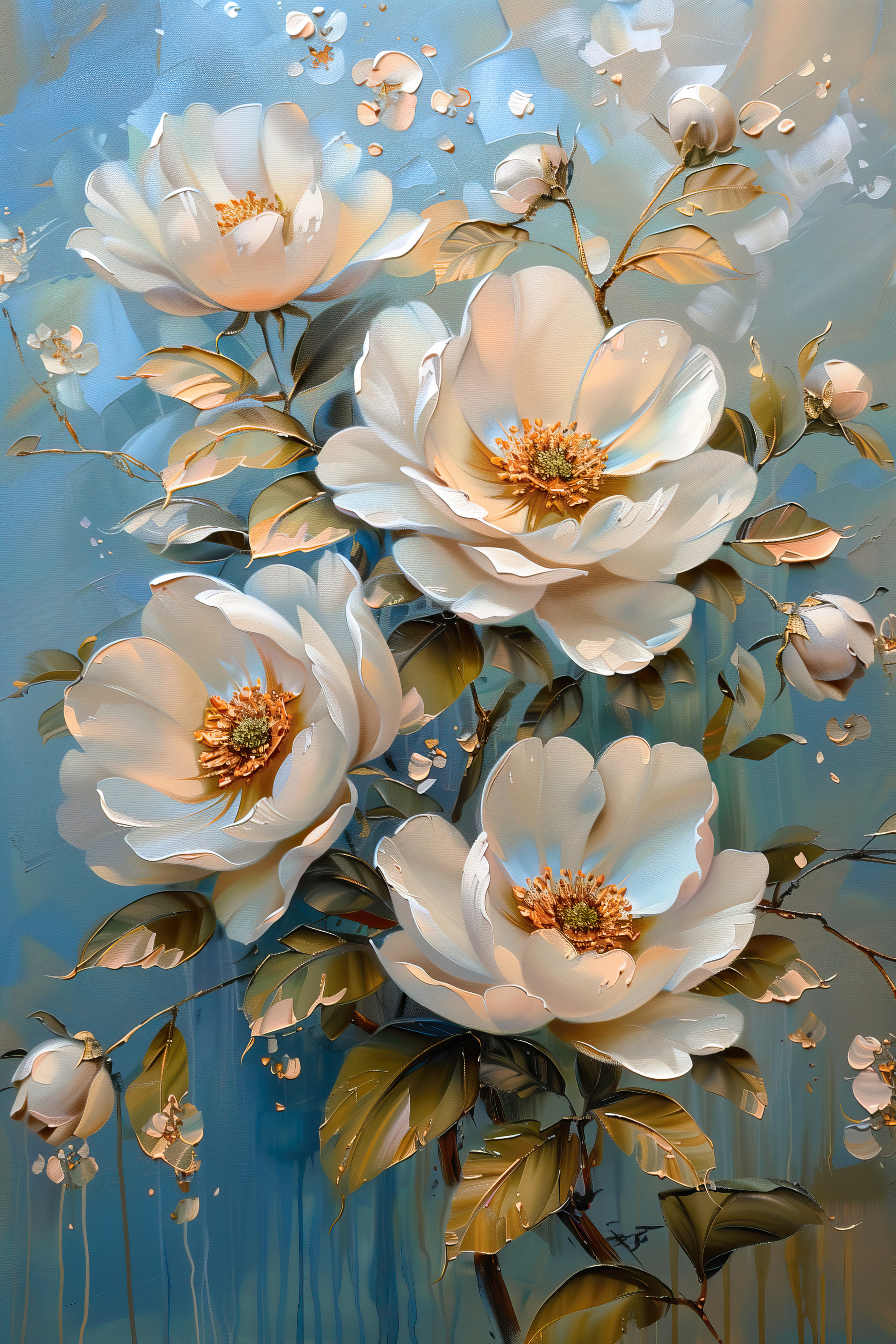 A painting of white flowers