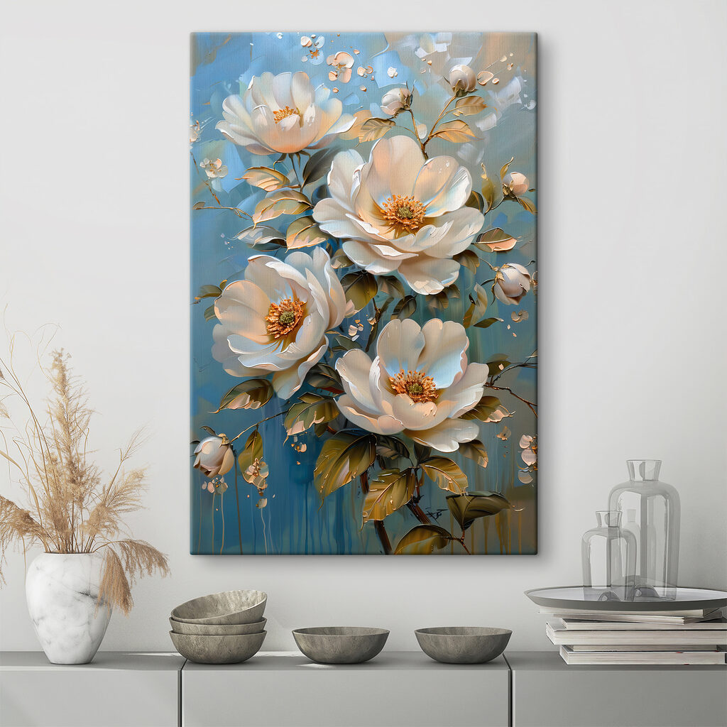 A painting of white flowers