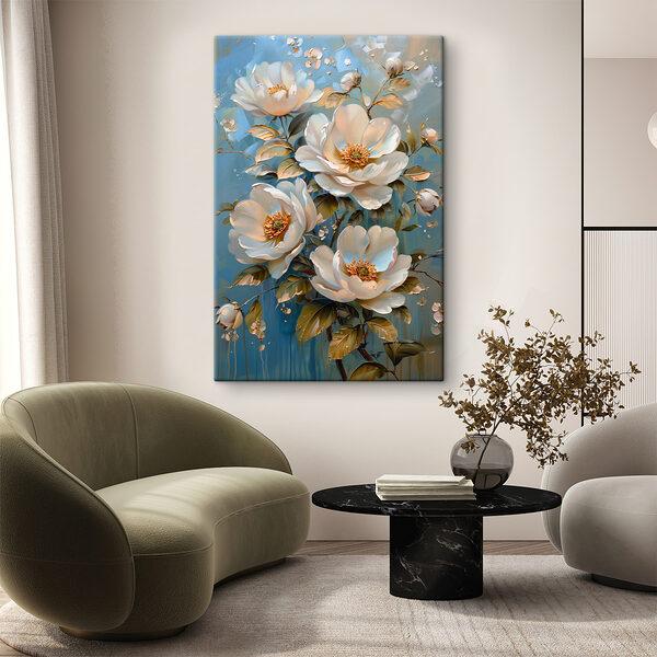 A painting of white flowers