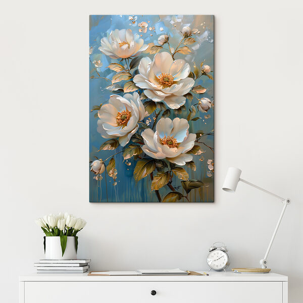 A painting of white flowers