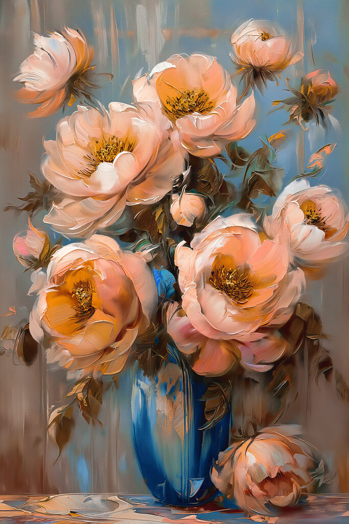 A painting of flowers in a vase