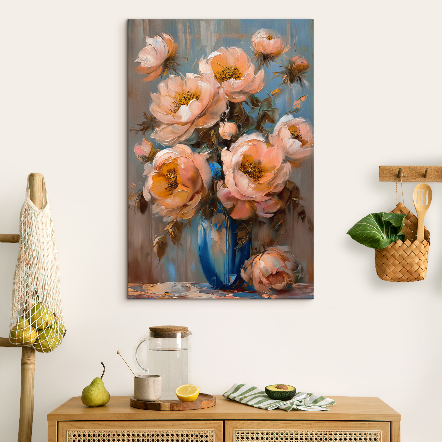 A painting of flowers in a vase