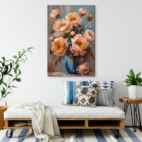 A painting of flowers in a vase