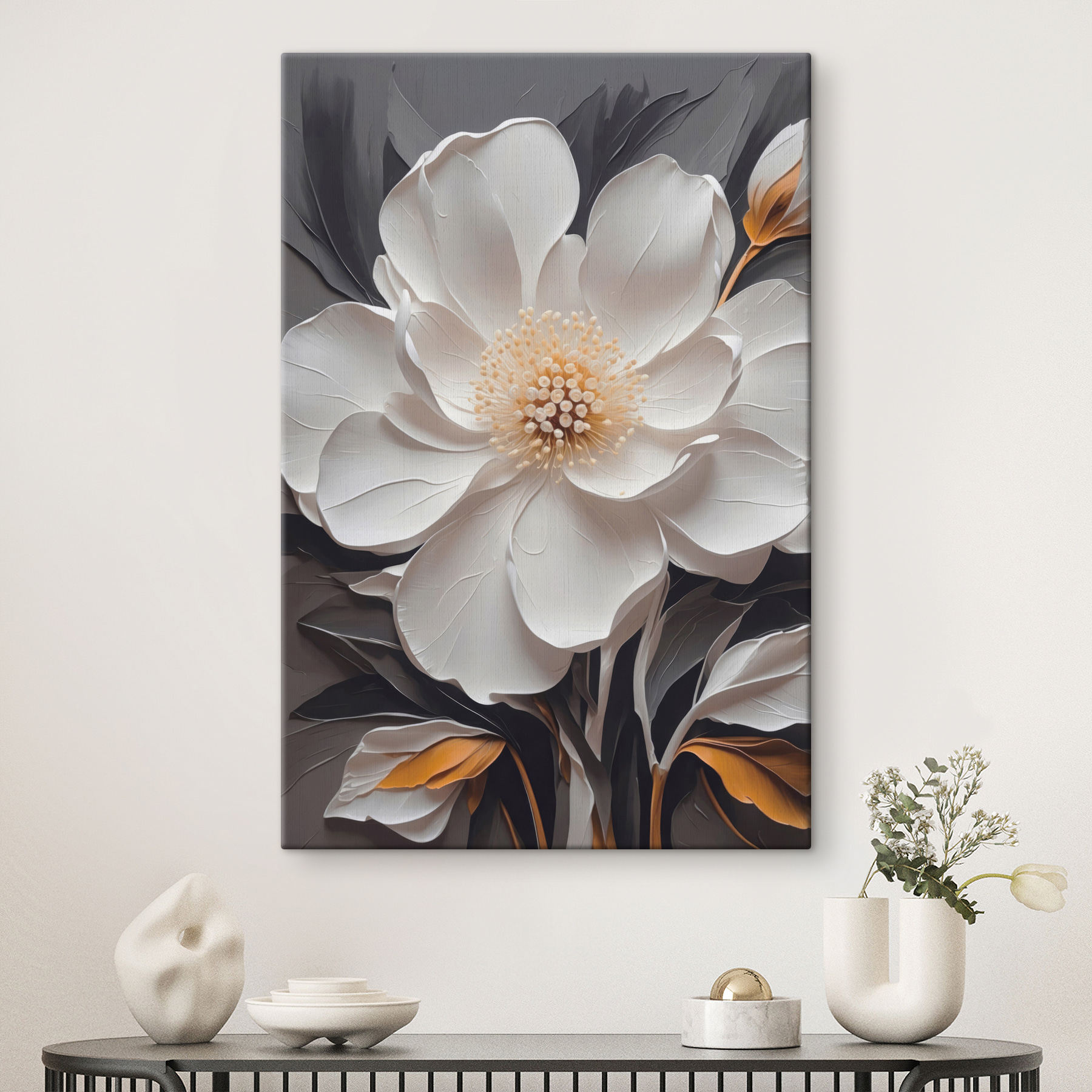 A white flower with yellow center