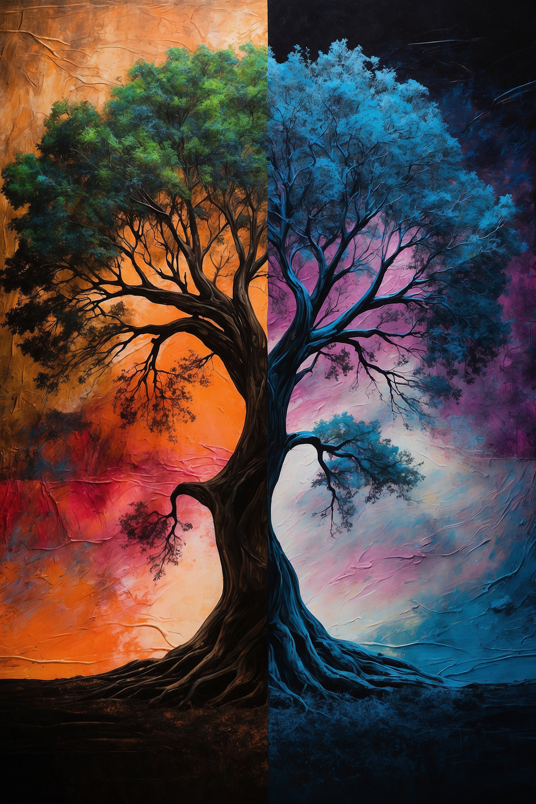 A tree with a colorful background