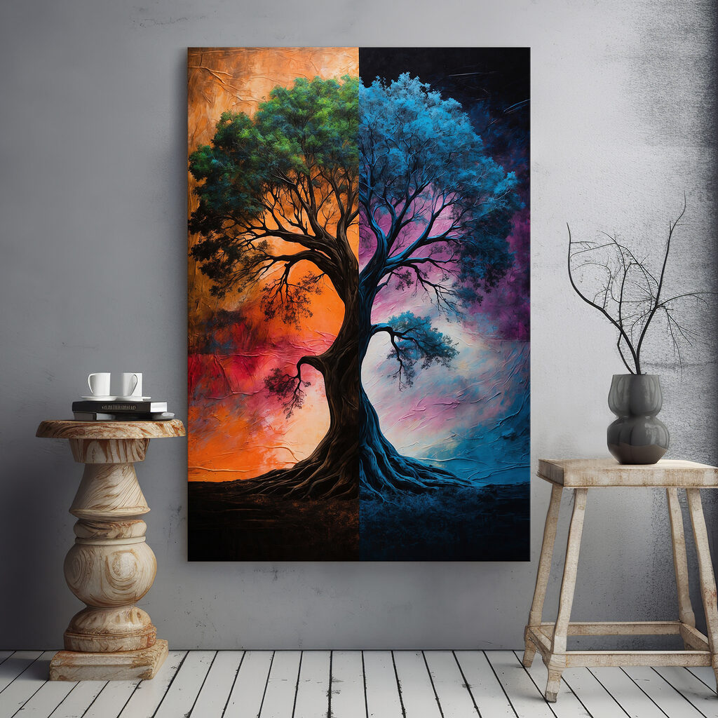 A tree with a colorful background