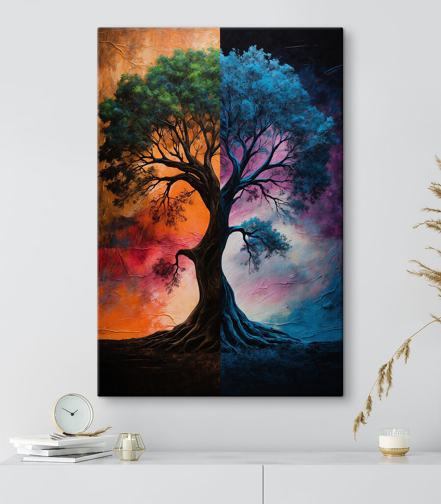 A tree with a colorful background