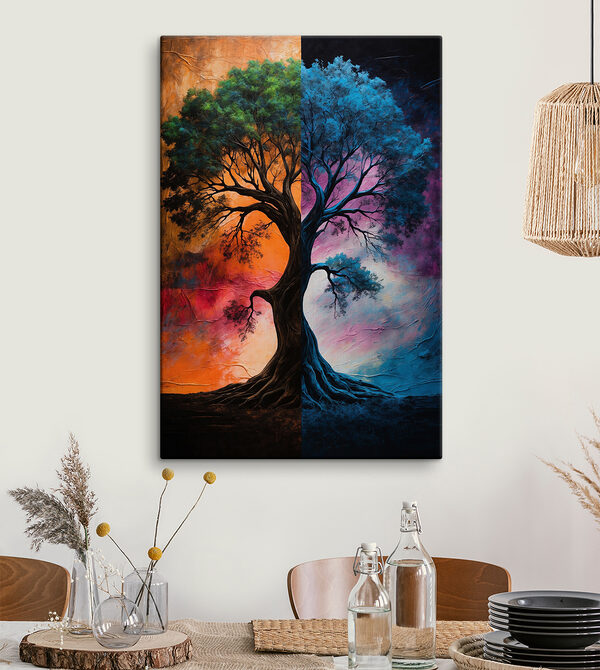 A tree with a colorful background