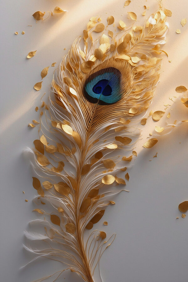 Peacock feather with vibrant accents
