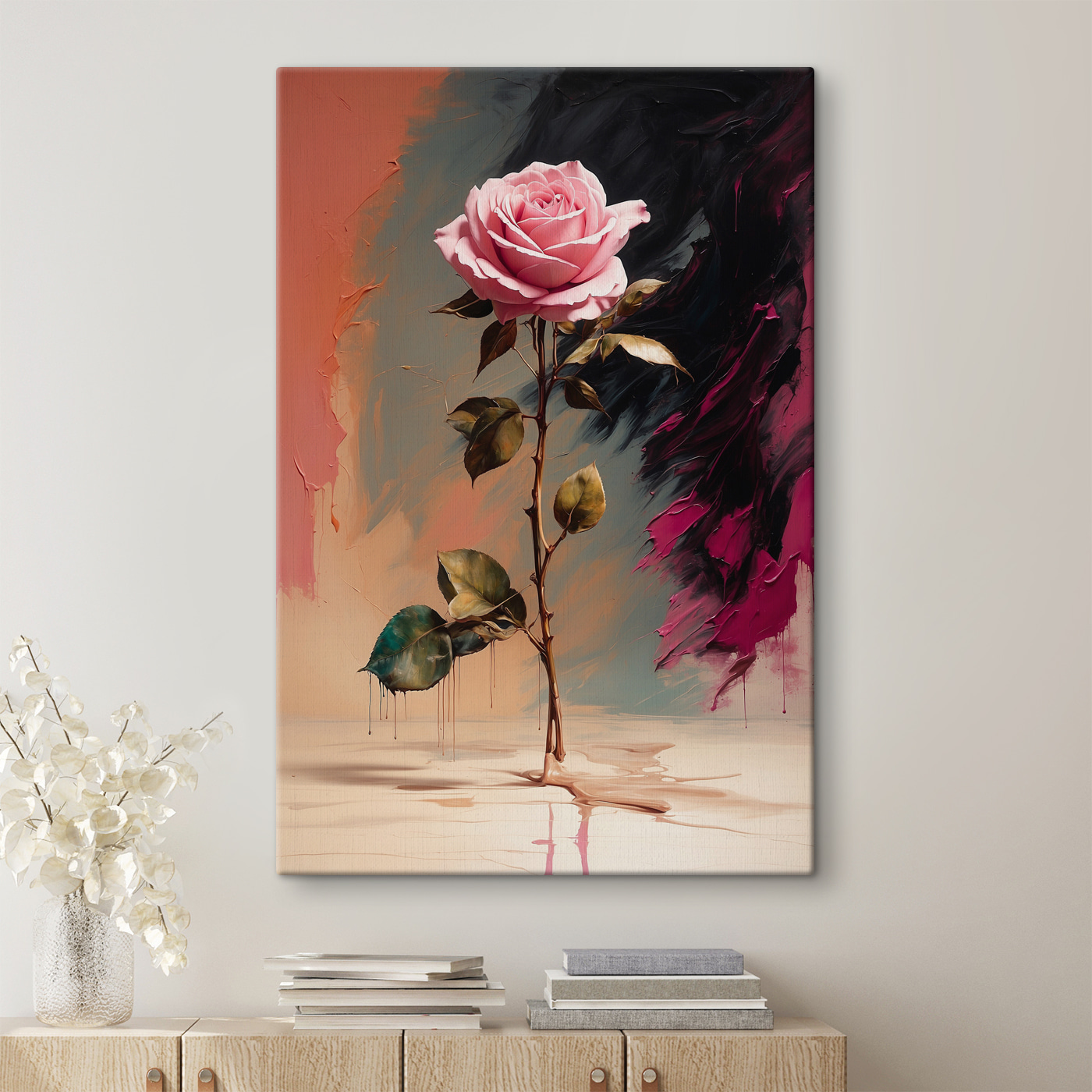 A pink rose on a stem