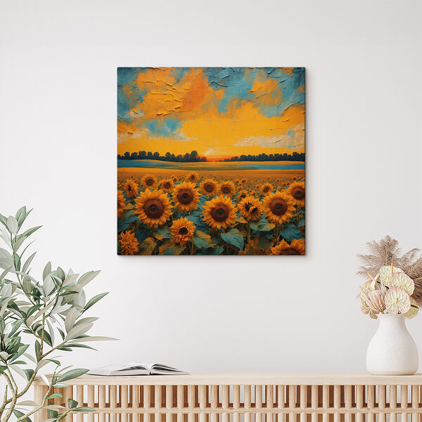 A field of sunflowers with a sunset A field of sunflowers with a sunset