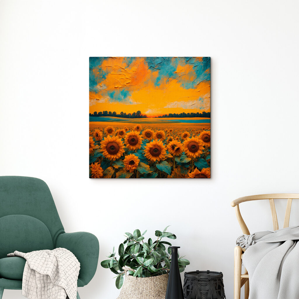 A field of sunflowers with a sunset A field of sunflowers with a sunset