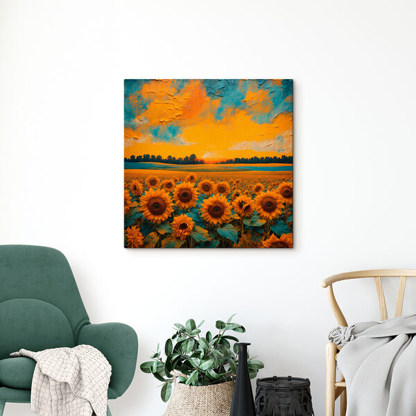 A field of sunflowers with a sunset A field of sunflowers with a sunset