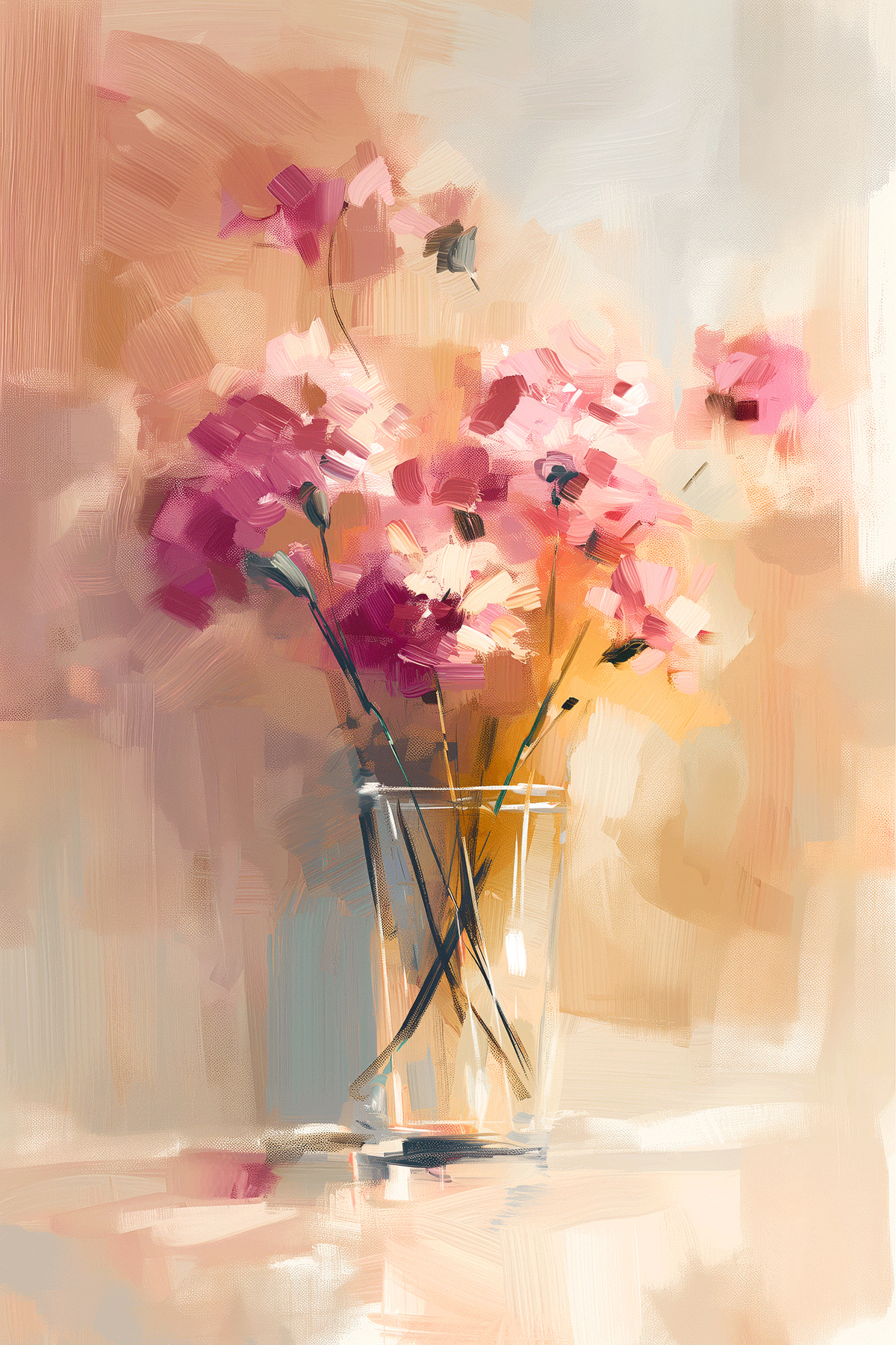 A painting of flowers in a glass vase A painting of flowers in a glass vase