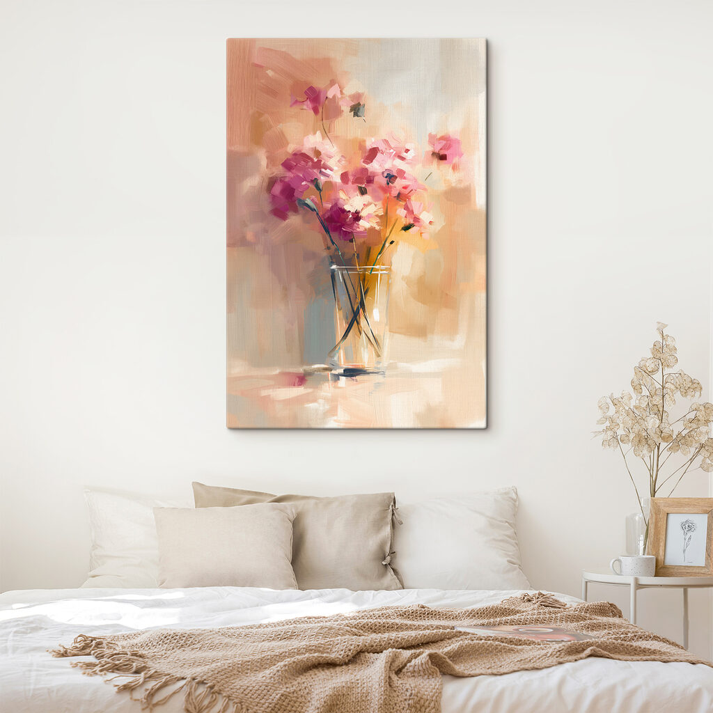 A painting of flowers in a glass vase A painting of flowers in a glass vase